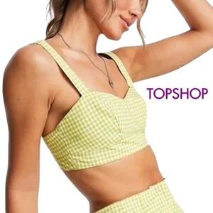 Nordstroms Topshop Crop Top Bralette Gingham Check Corset Tie Back Blouse NWOT